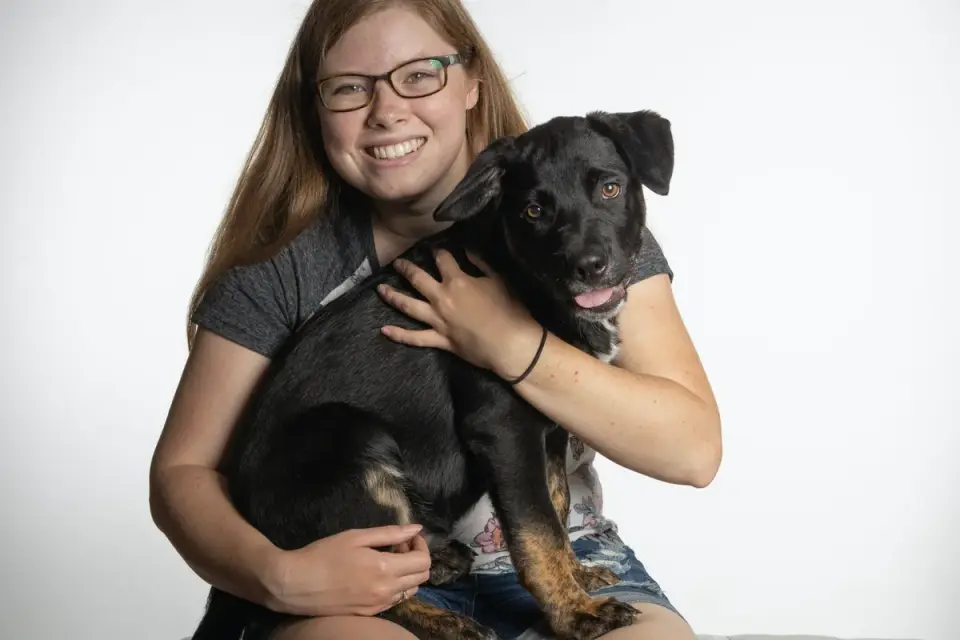 Dog being hugged by owner